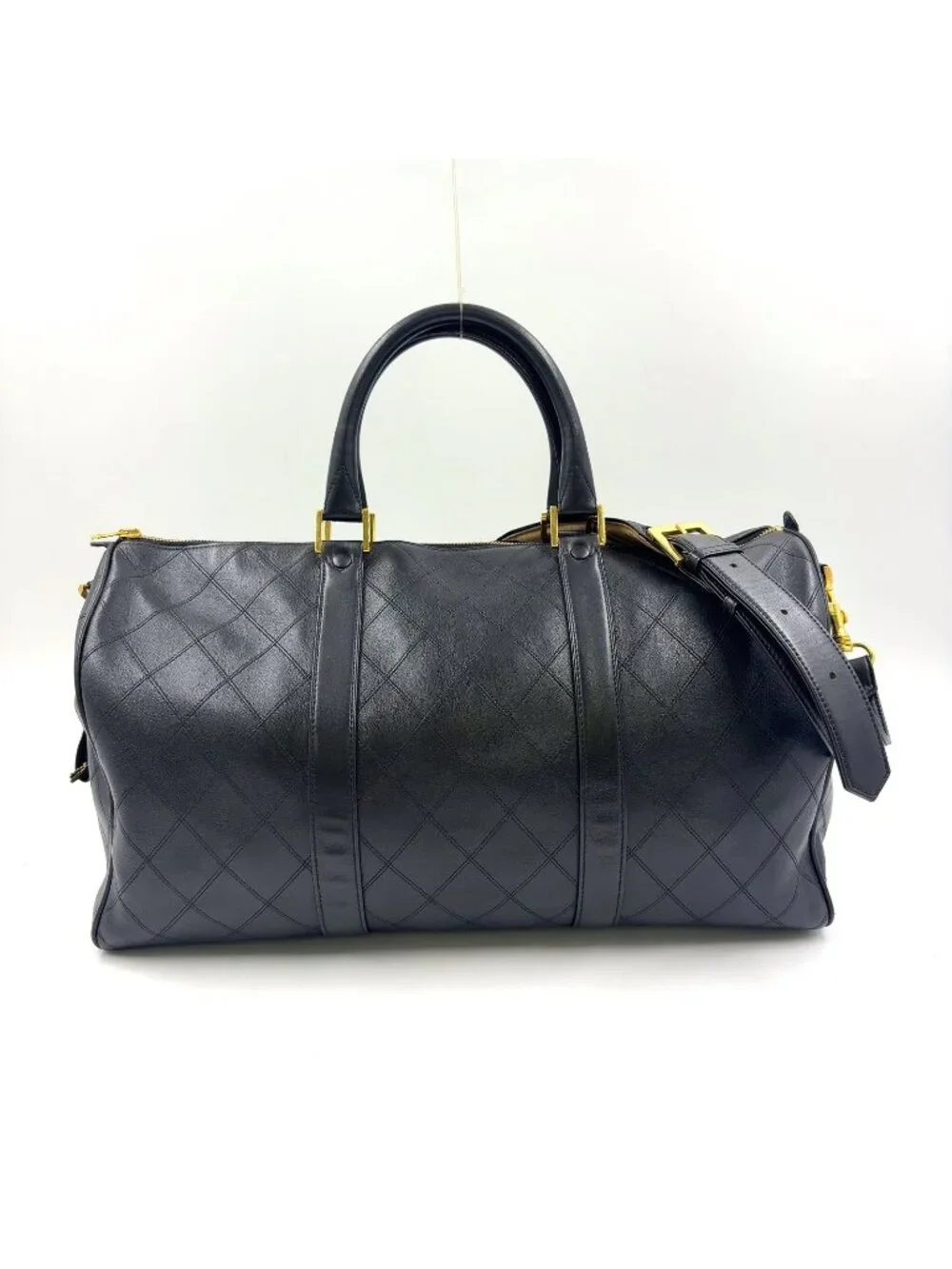 Chanel Bicolor 2-Way Leather Black Boston Bag Gold